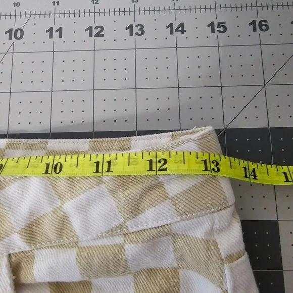 RSQ Tan White Checkered Wide Leg High Rise Jeans Size 24 Skater Streetwear - Picture 3 of 7